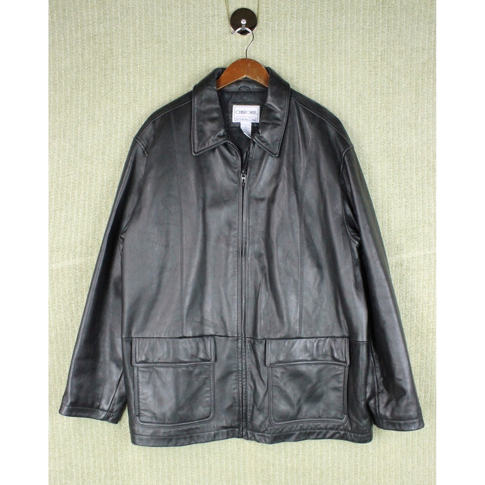 Vintage Y2K Mens Black Leather Jacket Full Zip Minimalist Size L